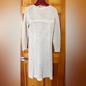 Pallas Hand Loomed Sweater Dress Size M Beige Vintage 70s 100% Irish Linen